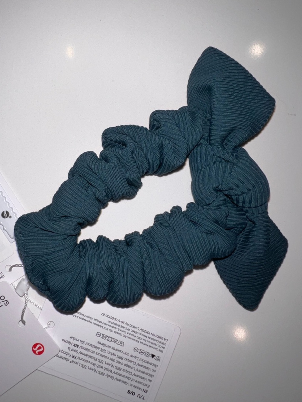 Lululemon Uplifting Bow Scrunchie Teal Ribbed Hair Tie Large